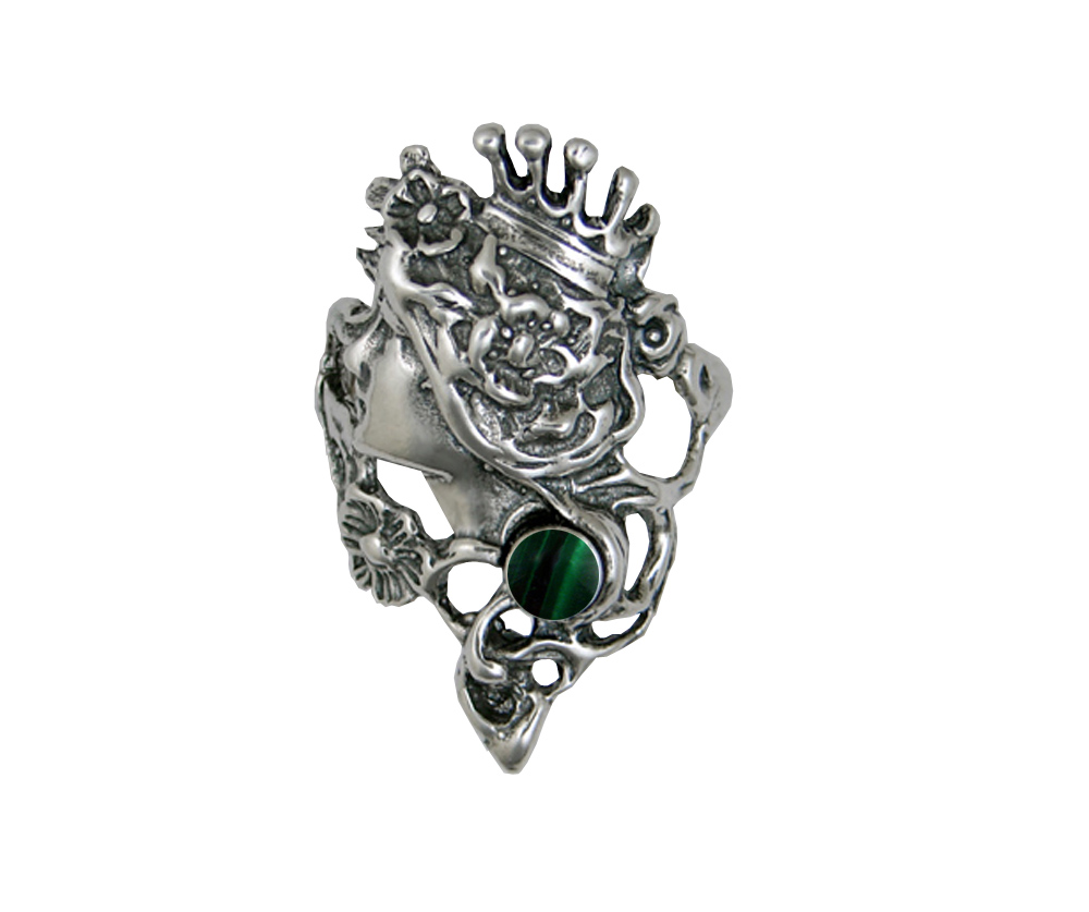 Sterling Silver Fairy Queen Ring With Malachite Size 10